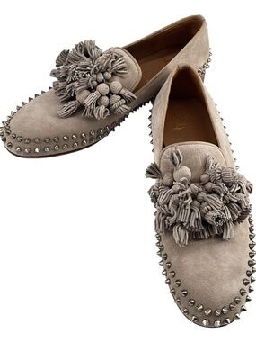 Christian Louboutin Tassel Spikes Flat Stone Suede Loafers Mens Sz 43